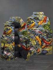 Customizable 3D Puffer Vest with Van Gogh Koi Fish Print