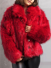 Vintage Bright Red Faux Fur Jacket Cropped Fitted