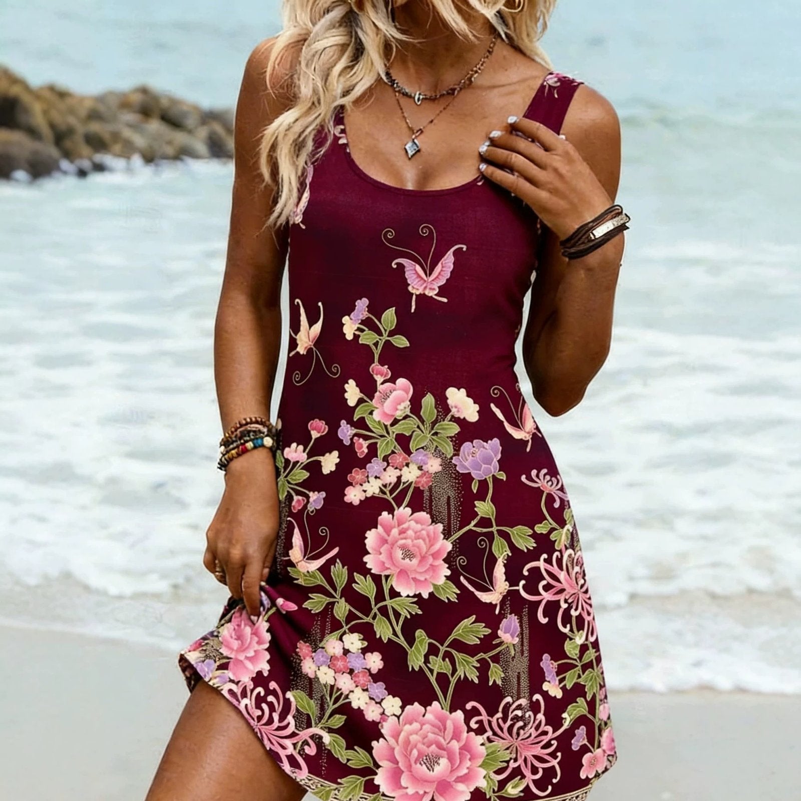 Elegant Summer Midi Dress 3D Print U-Neck Sleeveless