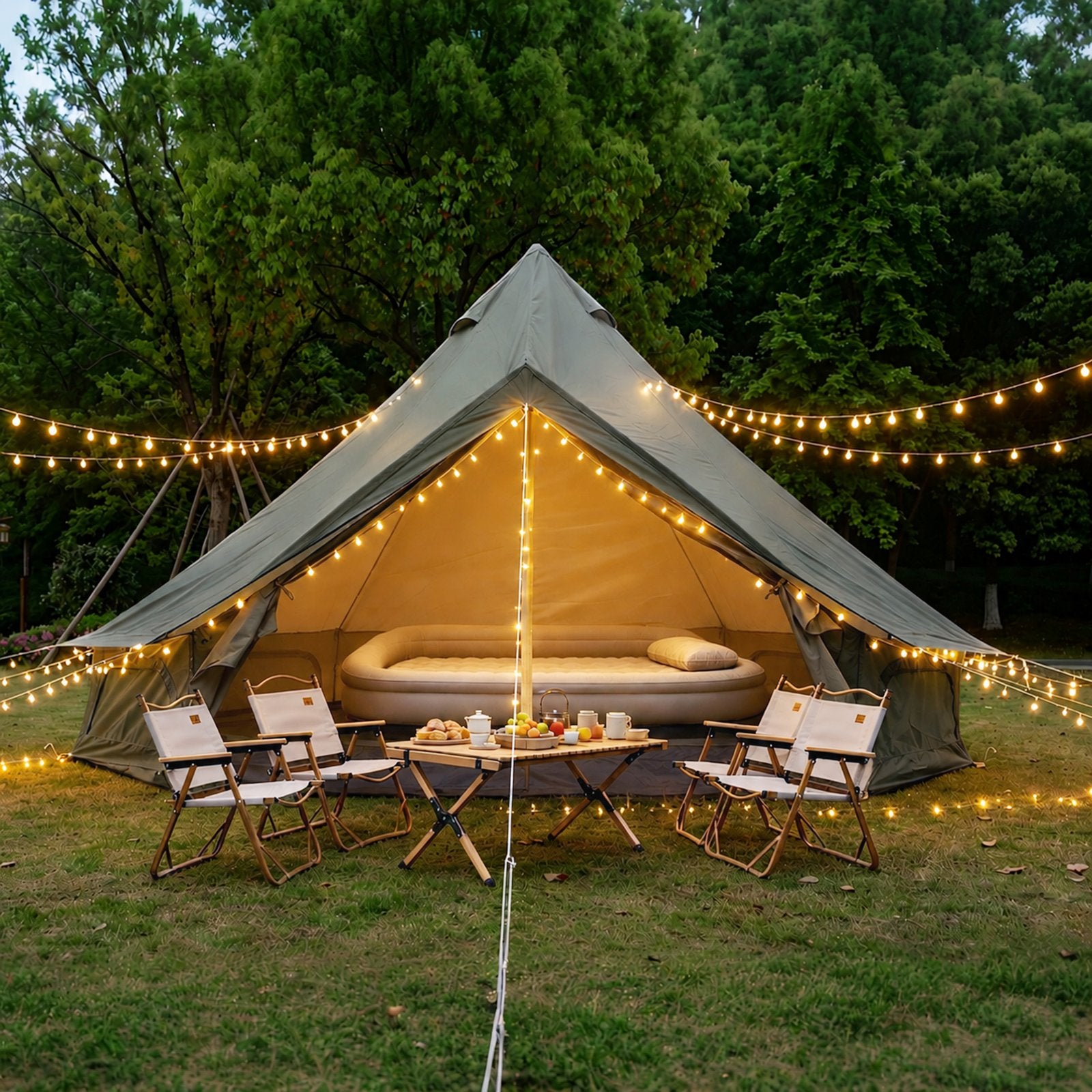 Spacious 9.8ft Family Camping Tent with Stove Jack - Green