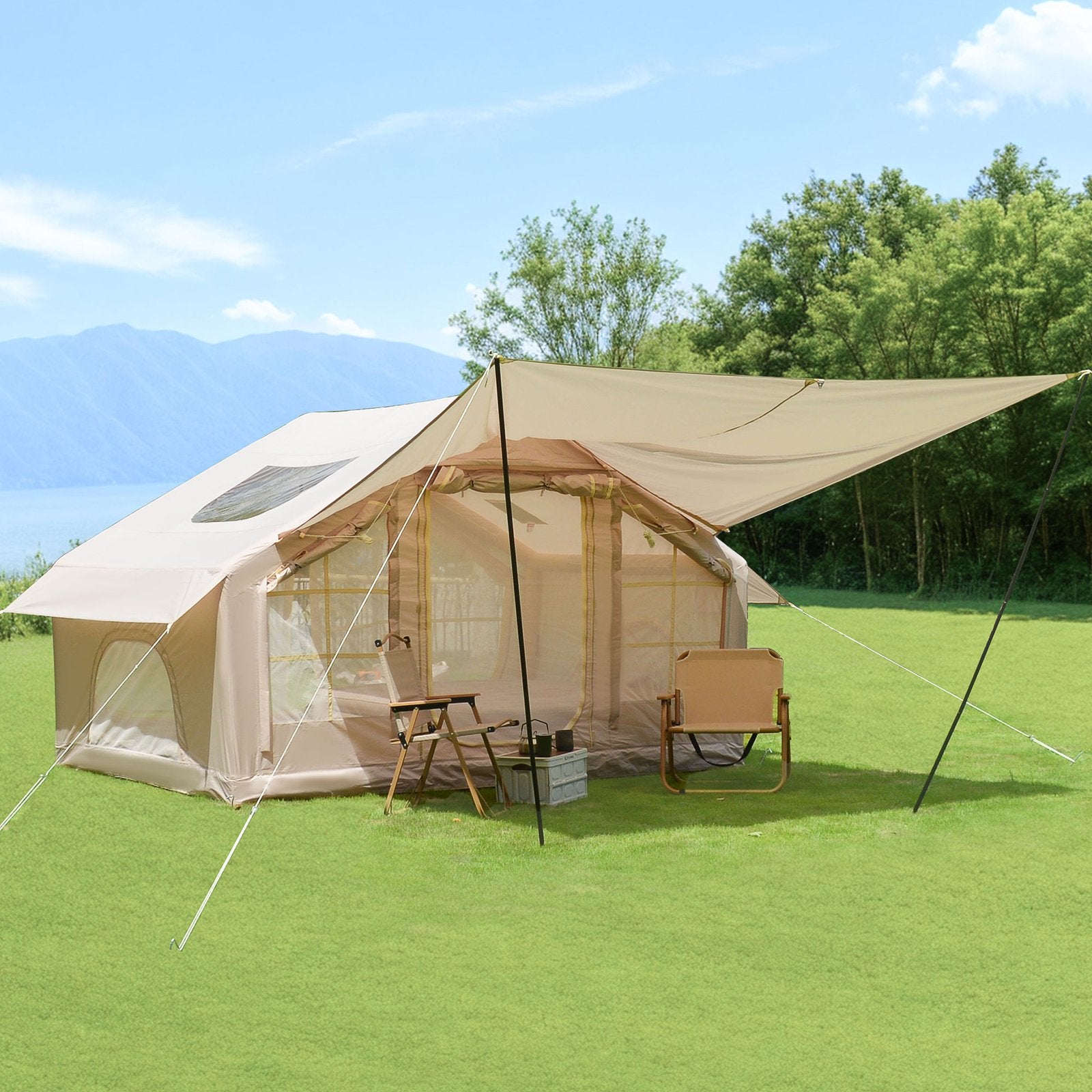 4-6 Person Waterproof Camping Tent with Canopy & Clear Skylight