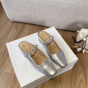 French Silver Mary Jane Mule Slippers for Women