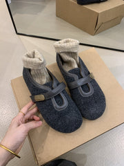 Autumn Round Toe Woolen Retro Ballet Flats