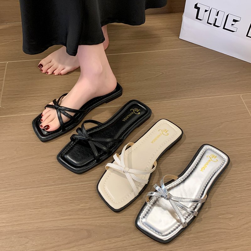 Summer Beach Thong Slides with Bow Knot Strap