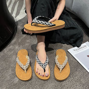Summer Boho Wedge Sandals with Pearl Beads