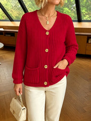 Vintage Gold Button Knit Cardigan for Women
