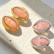 Retro Luxury Titanium Steel Earrings, Muted Brown Cat Eye Stone Studs
