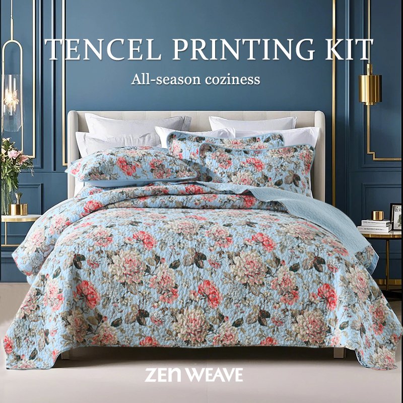 Vintage Floral Reversible Bedspread Set - 3-Piece Luxury Bedding for Full Queen