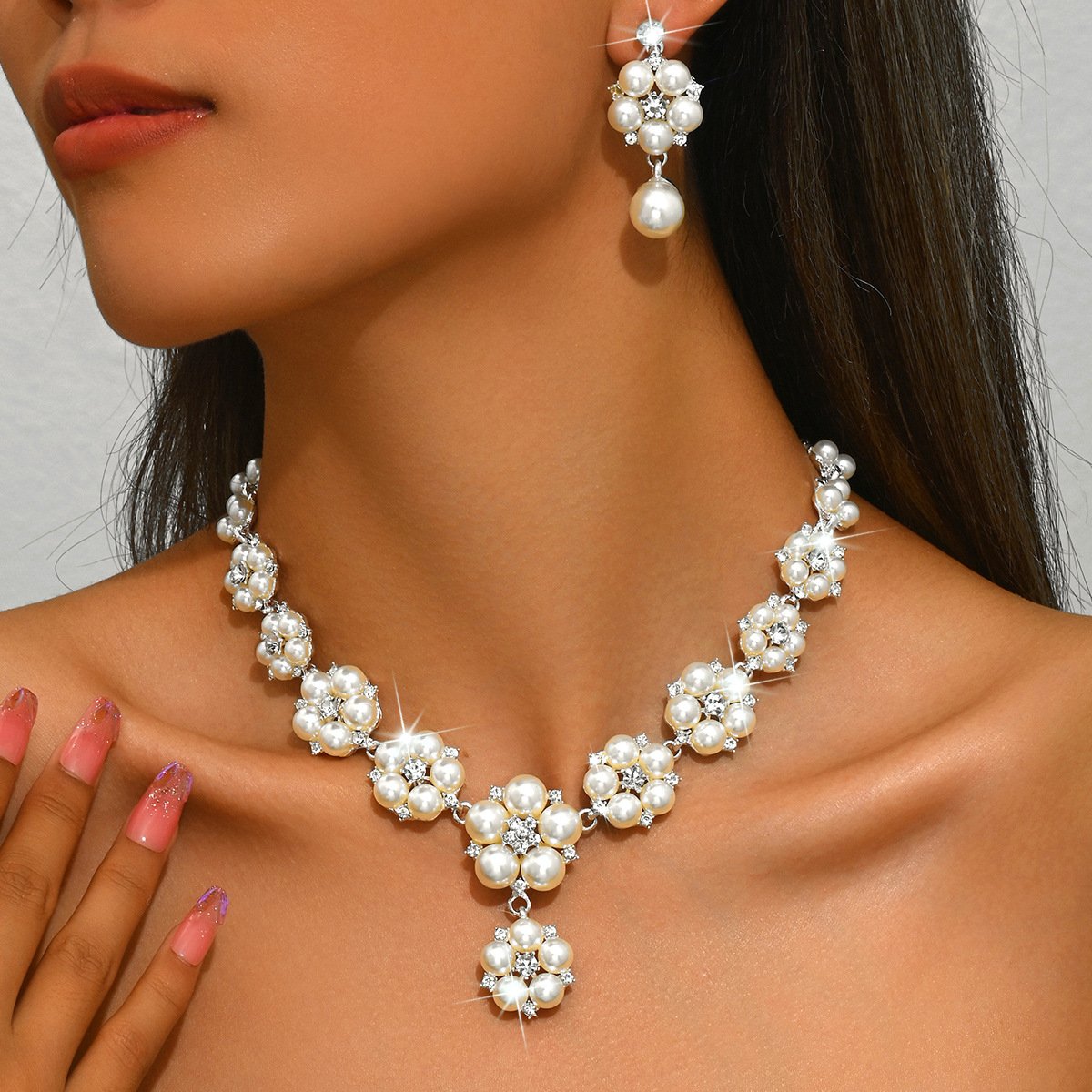 Elegant Rhinestone Pearl Bridal Jewelry Set