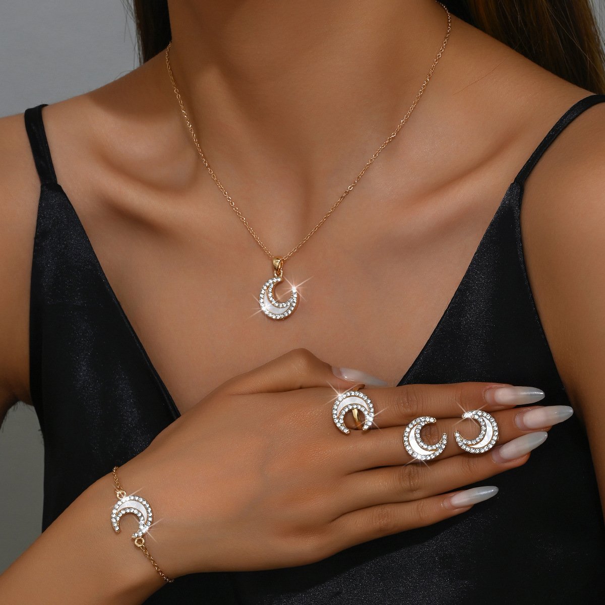 Stunning Diamond-Encrusted Moon Jewelry Set