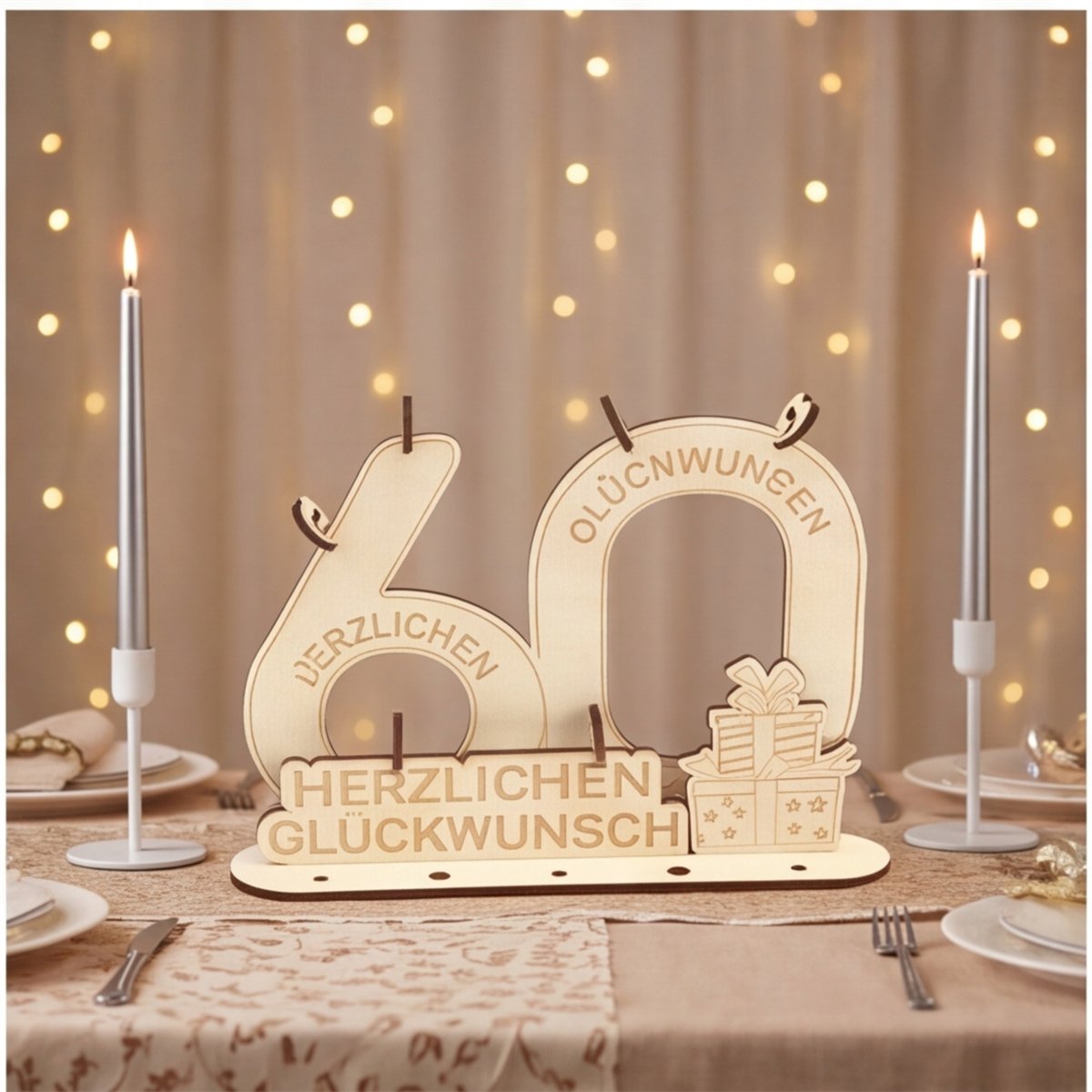 60th Birthday Wood Ornament - Elegant Anniversary Decor
