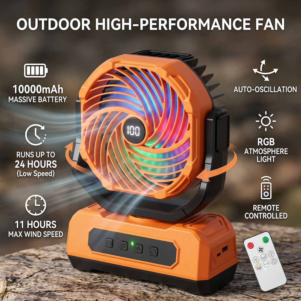 Portable Rechargeable Fan for High Wind Power