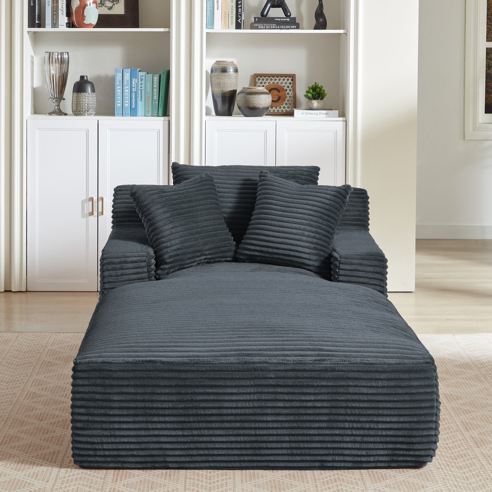 Modern Dark Grey Corduroy Chaise Lounge Chair Sofa for Home Office