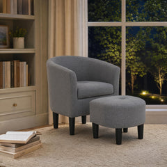 Gray Polyester Barrel Chair and Ottoman Set