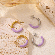 Geometric C-Shaped Earrings, Color-Blocking Style for Women