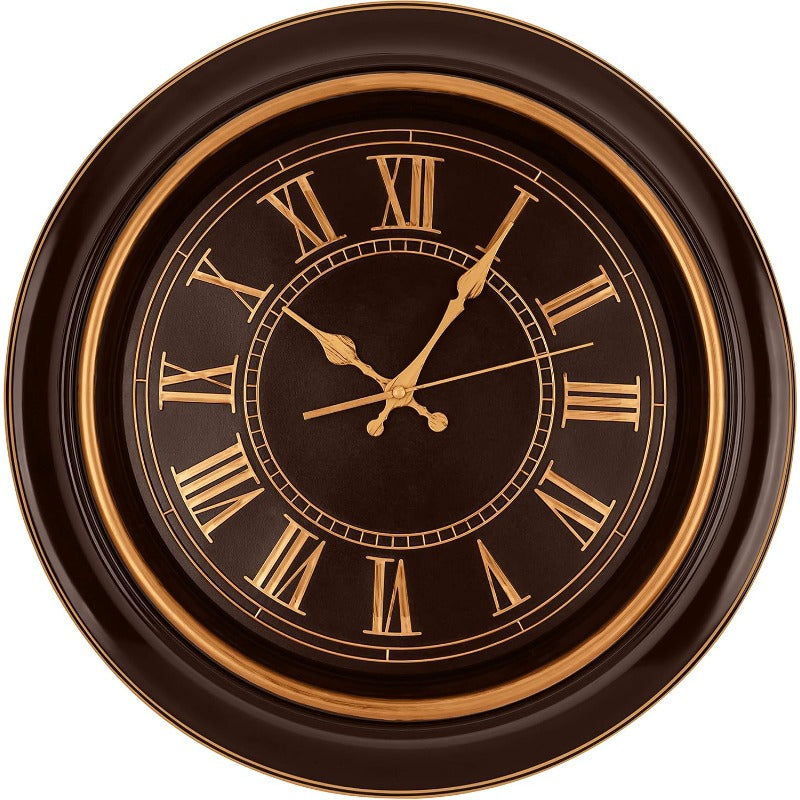Large 18" Elegant Rectangular Wall Clock - Silent Non-Ticking Quartz Movement, Battery-Powered (No Electricity) with Mahogany Brown & Copper Face, Hands & Golden Roman Numerals - Stylish Decorative Timepiece for Living Room, Home, Office