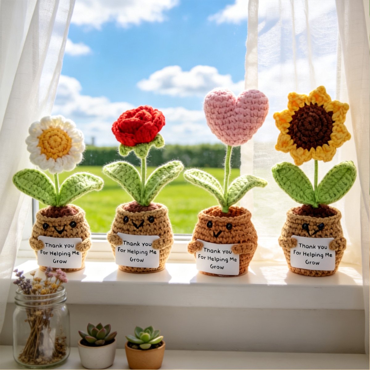 Handmade Crochet Flower Ornaments Set