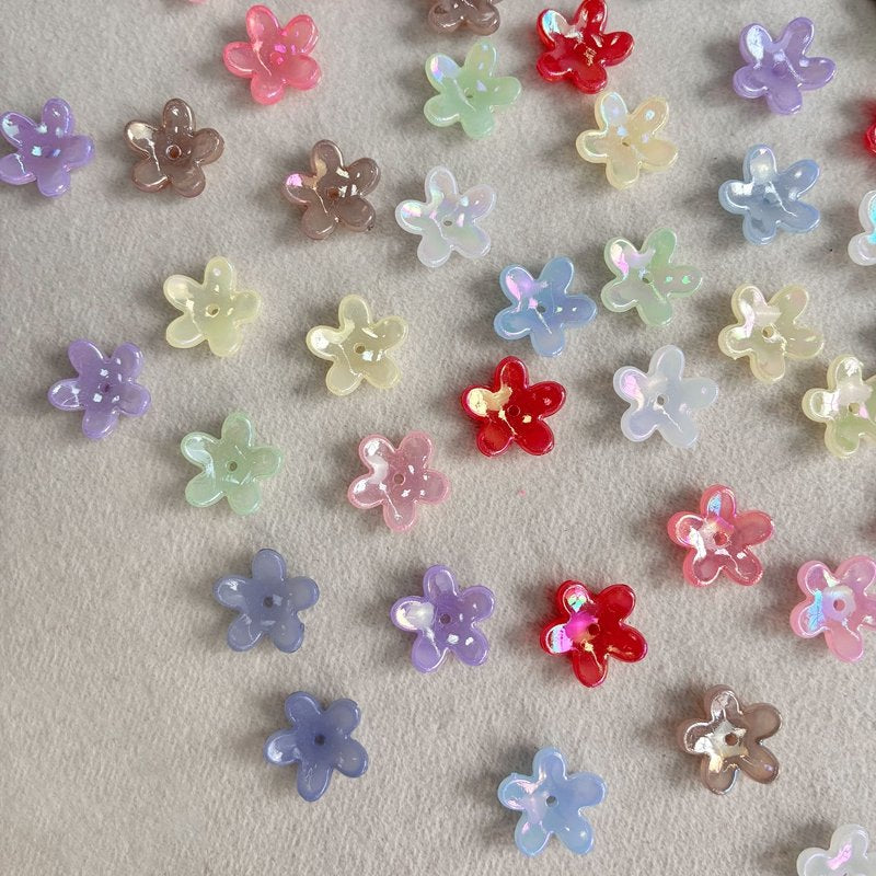 Iridescent 5-Petal Star Beads for DIY Hair Sticks & Jewelry