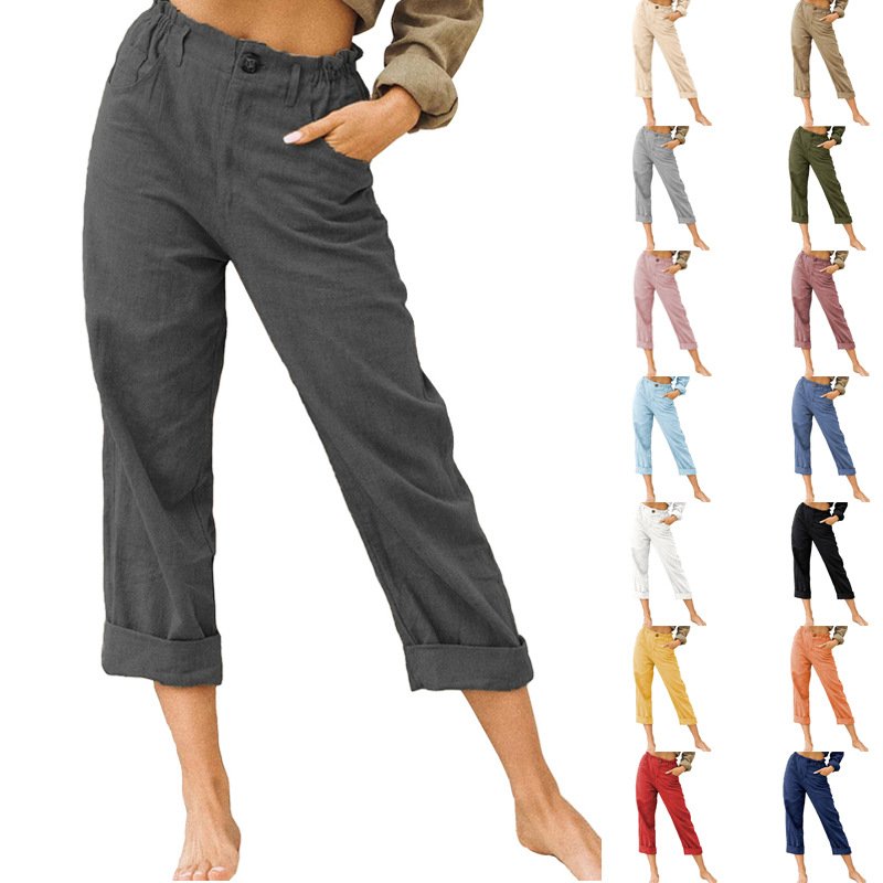 Solid Color Loose High-Waisted Straight Casual Long Pants for Women