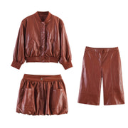 Rust Faux Leather 3PC Set