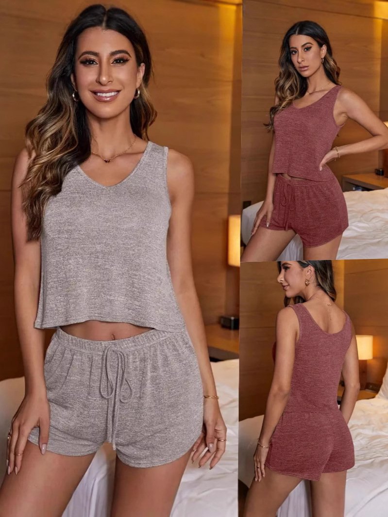 Women's V-Neck Sleeveless Shorts Suit for Summer