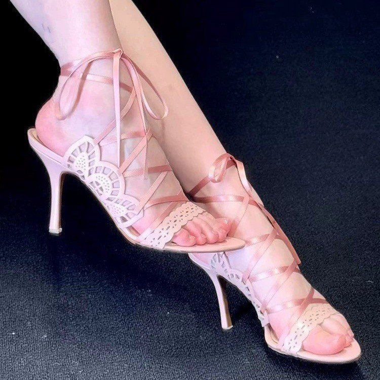 Vintage Crisscross Strap Stiletto Heels for Women