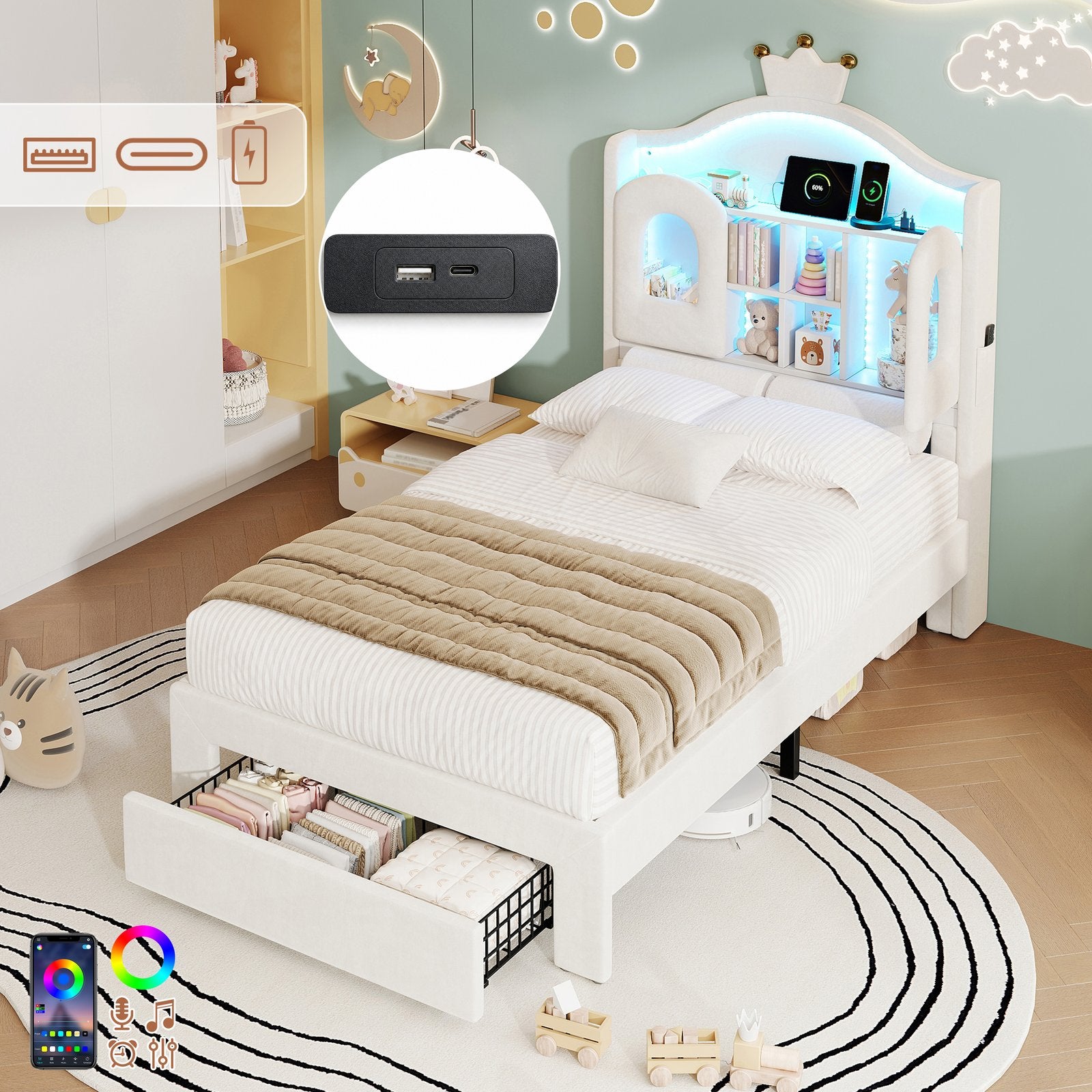 LED Storage Bed Frame