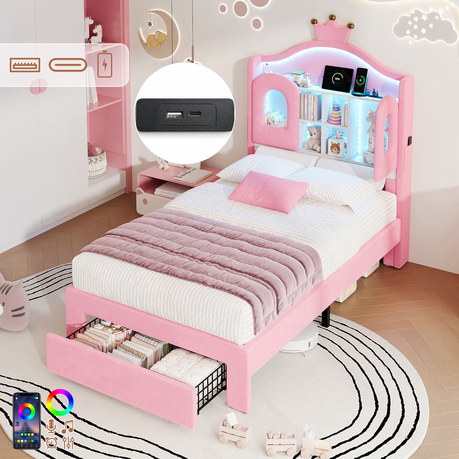LED Storage Bed Frame
