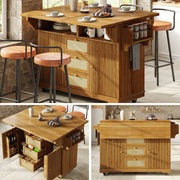 Portable Dark Brown Serving Cart with PE Rattan Drawers