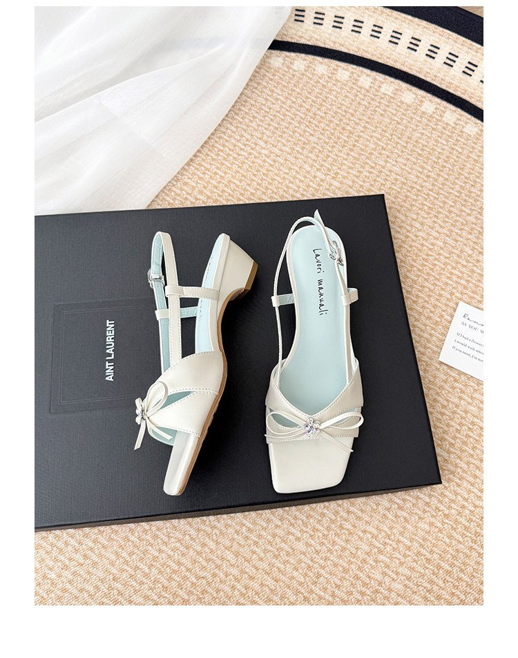 Summer French Sandals with Rhinestone Bow
