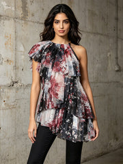 Chic One Shoulder Tulle Top