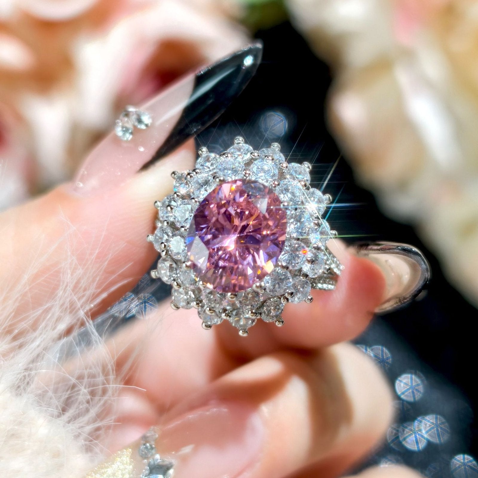 Rosy Tone CZ Statement Ring - Adjustable European Style Halo Jewelry