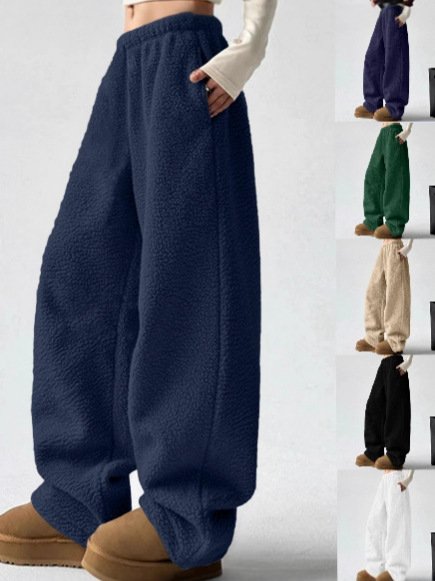 Autumn Winter Casual Solid Color Wide Leg Pants With Pockets