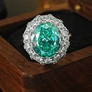 Elegant Forest Green CZ Halo Ring, Double Layer Adjustable Silver Plated Finger Jewelry