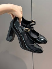 French Block Heel Leather Pumps for Women Summer 2026