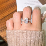 Elegant Oval CZ Engagement Ring, Silver Plated Paved Shank
