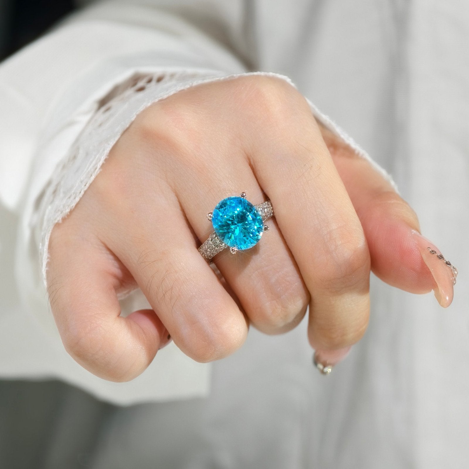 Ocean Blue Zirconia Open Ring - Luxury Wedding & Birthday Gift