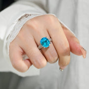 Ocean Blue Zirconia Open Ring - Luxury Wedding & Birthday Gift