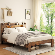 Wood Bed Frame w/ LED & Storage