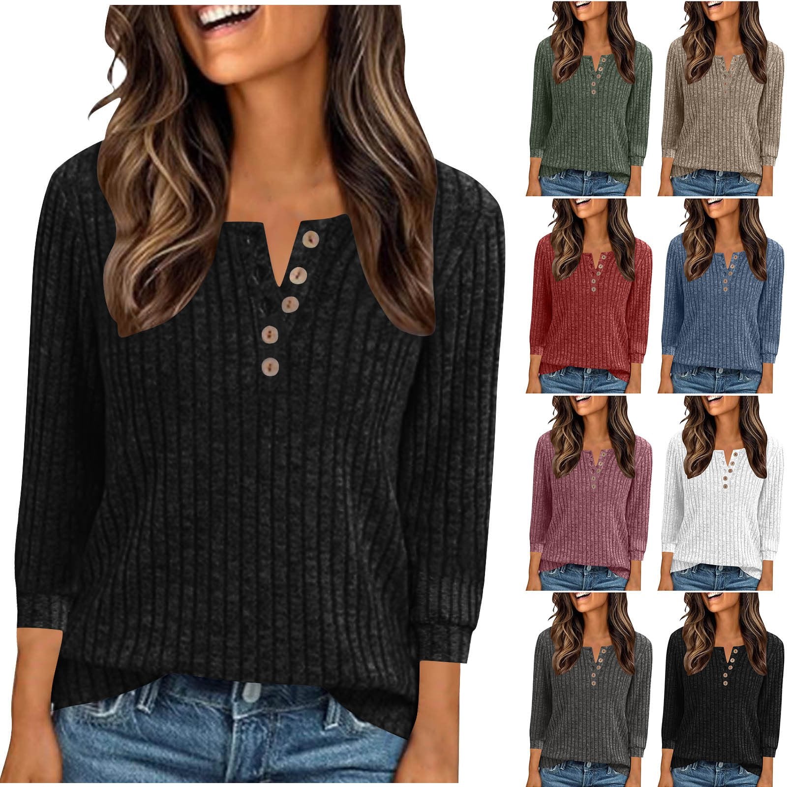 Cozy V-Neck Long-Sleeve Sweater for Women - Ribbed Pattern & Brushed Knit