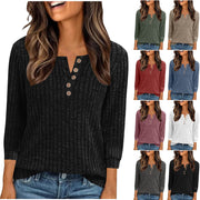 Cozy V-Neck Long-Sleeve Sweater for Women - Ribbed Pattern & Brushed Knit