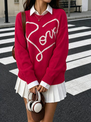 Cozy White Heart Knit Sweater for Women