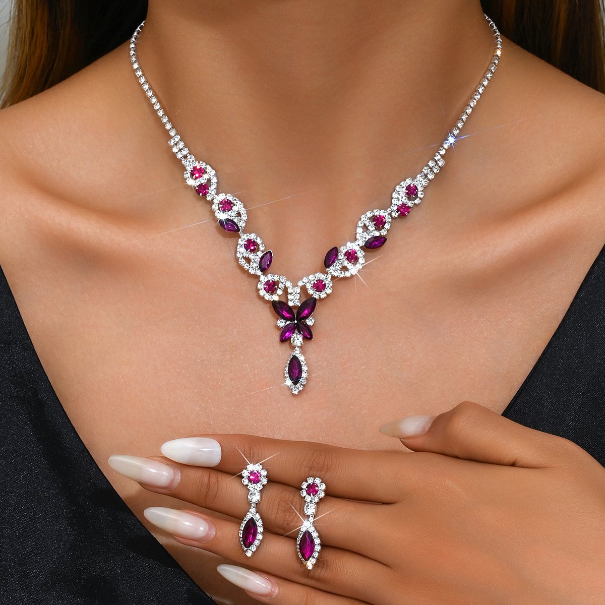 Crystal Flower Bridal Jewelry Set - Elegant Necklace & Earrings