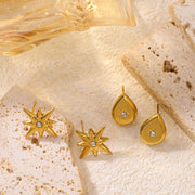Luxury 8-Pointed Star Earrings with Diamond Inlay