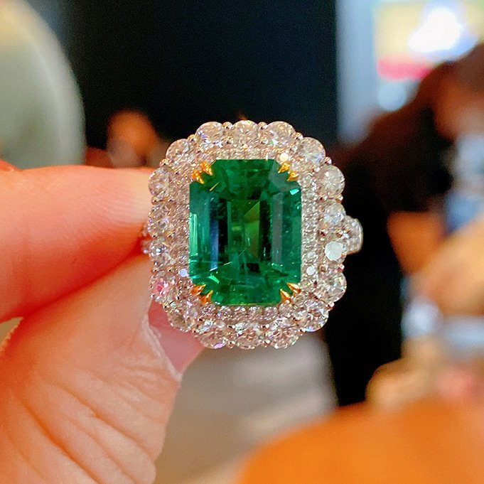 Emerald Tourmaline Net Red Diamond Princess Square Ring