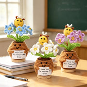 Handmade Crochet Flower Pot Ornaments with Bee Figurine