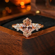 Orange Sparkling Marquise Zircon Ring for Women, 2 Carat Paraiba Morganite Luxury