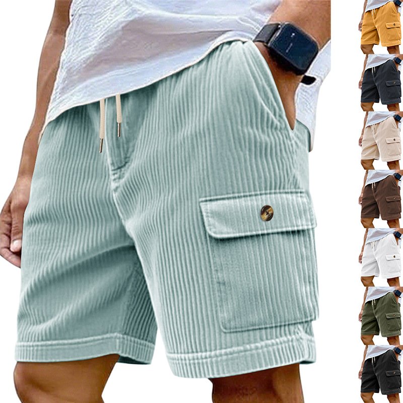 Men's Casual Corduroy Cargo Shorts with Multiple Pockets
