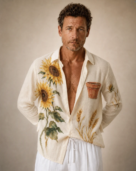 Relaxed Fit Sunflower Print Shirt for Men