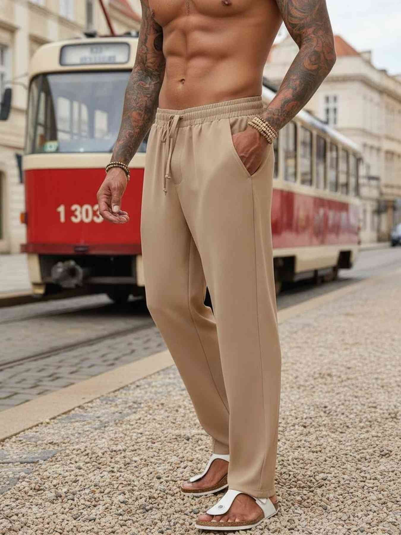 Stretchy Men's Casual Pants with Anti-Wrinkle Fabric